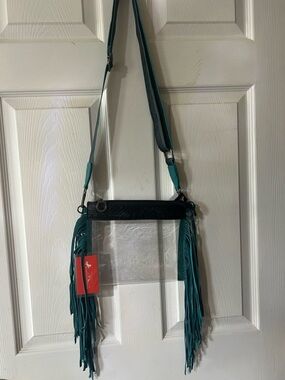 Montana West stadium Teal Fringe Clear Crossbody Bag nwt